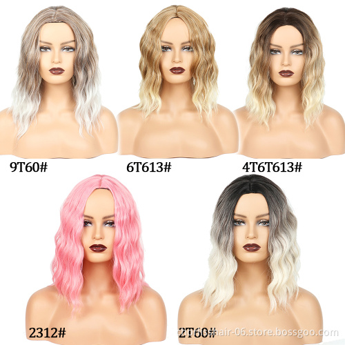 Wholesale Elegant High Quality Water Wave Ombre Blonde Synthetic Hair Wig Cheap Heat Resistant Curly Synthetic Hair Wigs